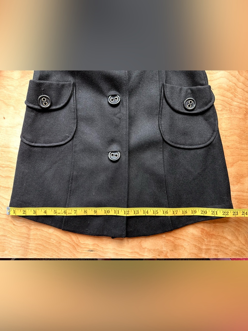 Tulle Black Wool Blend Peacoat Jacket Women’s Medium Fitted Retro Mod Coat - Picture 7 of 13